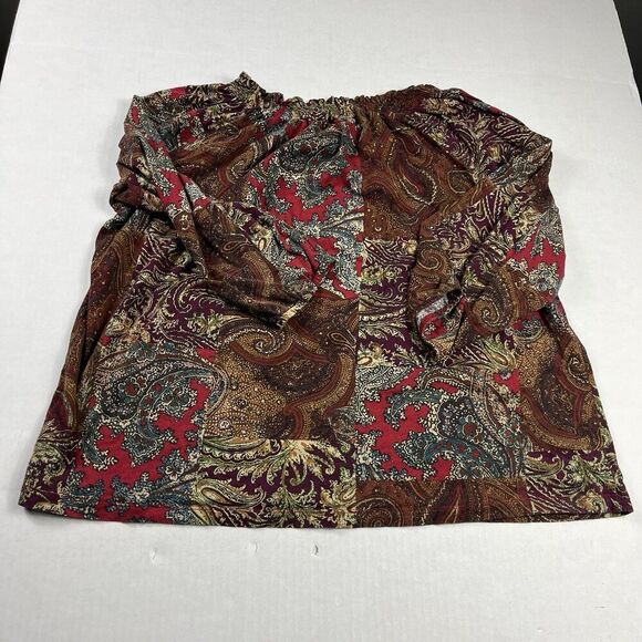 Chaps Womens Smocked Top Paisley Patchwork 3/4 Sleeve Casual Boho Shirt Size 3X - Picture 9 of 11